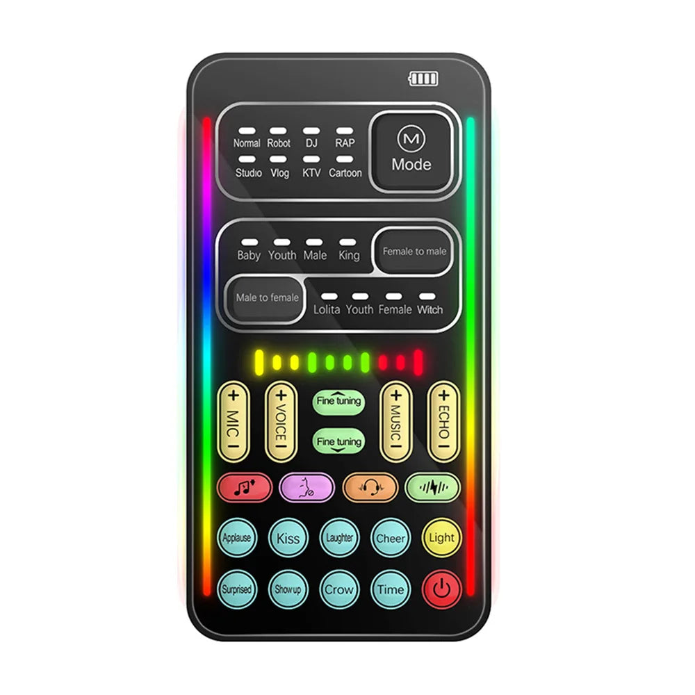 i9 Mini Voice Changer Sound Card – Bluetooth-Compatible Live Audio Mixer with Multiple Effects & Mic Support