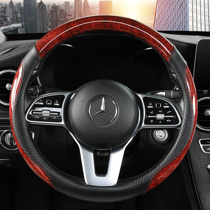 Peach Wood Grain Car Steering Wheel Cover — Non-Slip, Four Seasons, Fits 14.5-15" Wheels