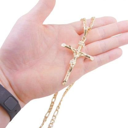 Gold-Plated Chain with Jesus Pendant Cross Necklace – Religious Jewelry for Men & Women