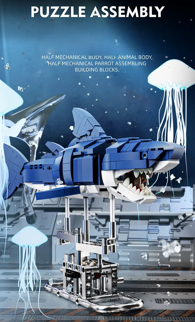 Mechanical Animal Building Blocks – T-Rex, Whale, Parrot, Devil Ray & Shark Model with Lights for Kids & Adults