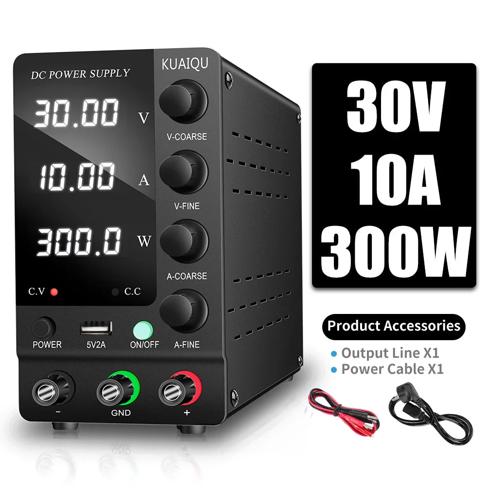 KUAIQU Adjustable DC Power Supply – Lab Bench 30V 10A, 60V 5A, 120V 3A with Preset Current & USB Interface