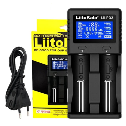 Liitokala Lii-PD2 Lii-PD4 18650 Battery Charger: LCD Multifunction Charger for 3.7V & 1.2V Batteries - Compatible with 26650, 18350, 16340, 18500, 14500, AA, AAA
