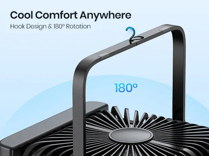 Warmco D4 Portable Desk Fan – 8" Rechargeable Camping Fan with 20000mAh Battery, Light, 48H Runtime, Silent Operation, Digital Display