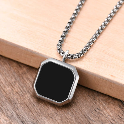 Vnox Stylish Men's Square Natural Stone Necklace - Stainless Steel Geometric Polygon Pendant, Casual Punk Jewelry Gift