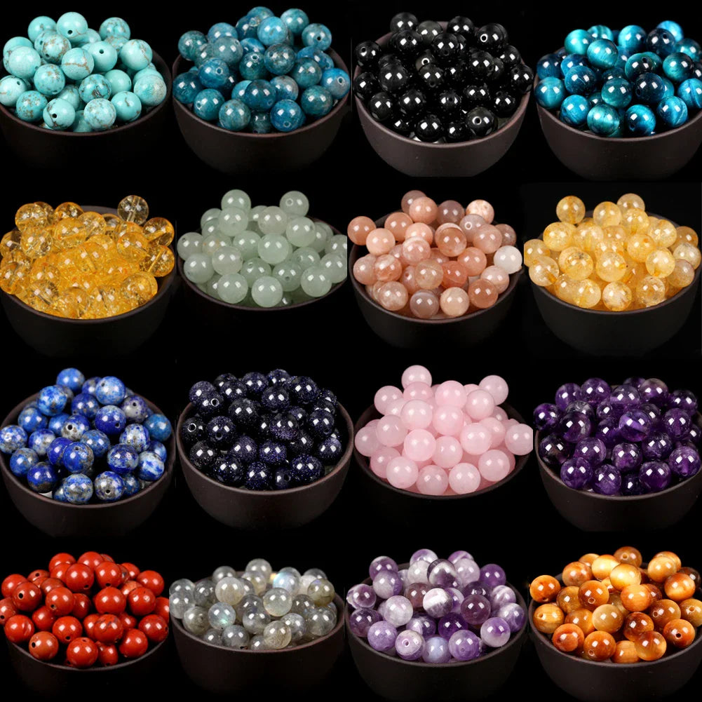 Natural Round Mixed Gemstone Beads — Tiger Eye, Amazonite, Lava, Turquoise, Agate, Jasper & Garnet Spacer Beads for DIY Bracelet