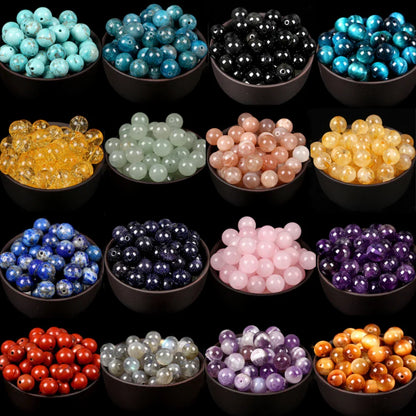 Natural Round Mixed Gemstone Beads — Tiger Eye, Amazonite, Lava, Turquoise, Agate, Jasper & Garnet Spacer Beads for DIY Bracelet