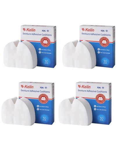 Y-Kelin Upper Denture Adhesive Cushions — 120 Pads (4 Pack) for Secure, Comfortable Hold
