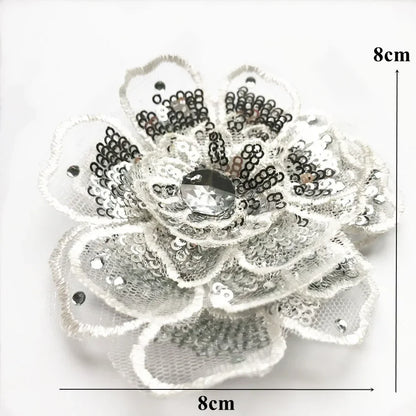 Silver Baroque Sequin Flower Applique – Embroidered Iron-On Patch for Wedding & DIY Crafts