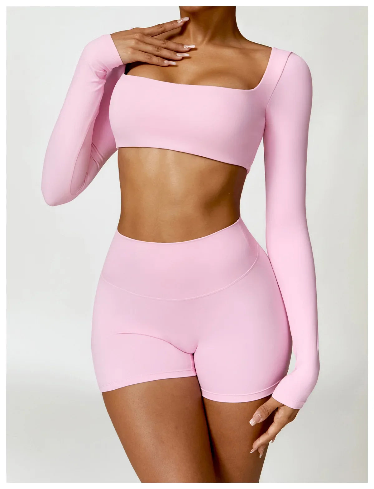 Hearuisavy 2PCS Long Sleeve Gym Set for Women, Quick-Drying Yoga Clothes, Sportswear, Running Leggings, Workout Sports Crop Top