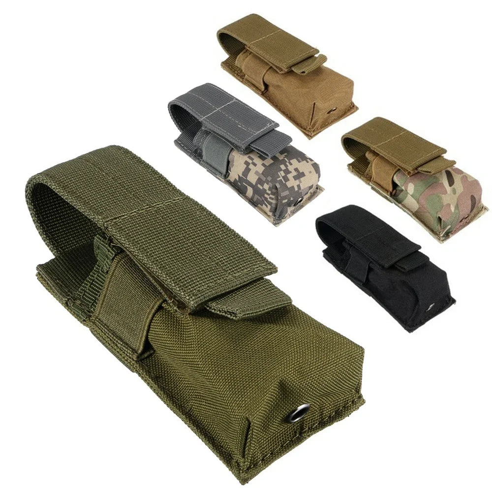 Tactical MOLLE Magazine Pouch - Single Mag Holder with Flashlight & Knife Storage