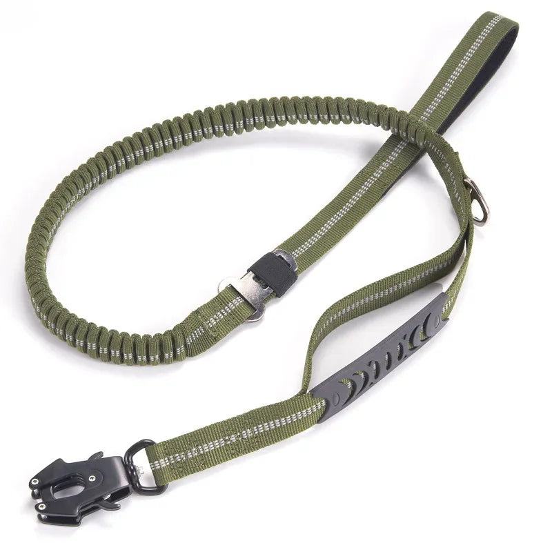 Reflective Shock Absorbing Bungee Dog Leash with Car Seatbelt – Heavy Duty No-Pull Leash for Large Dogs