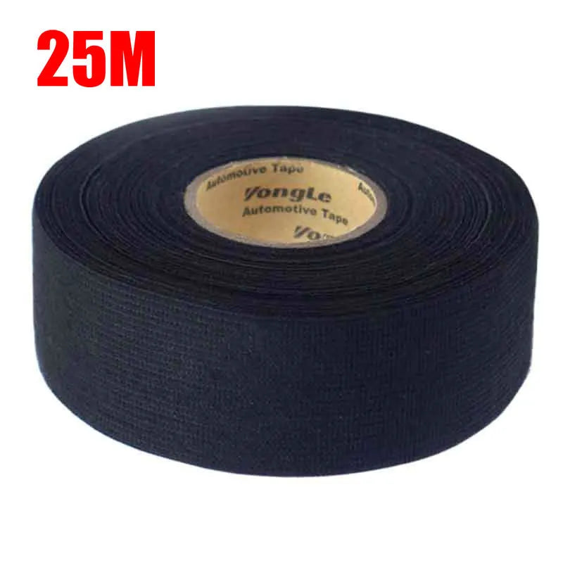 25M Adhesive Cloth Fabric Tape for Car Wiring Harness - Black Cable Looms for Auto Wiring