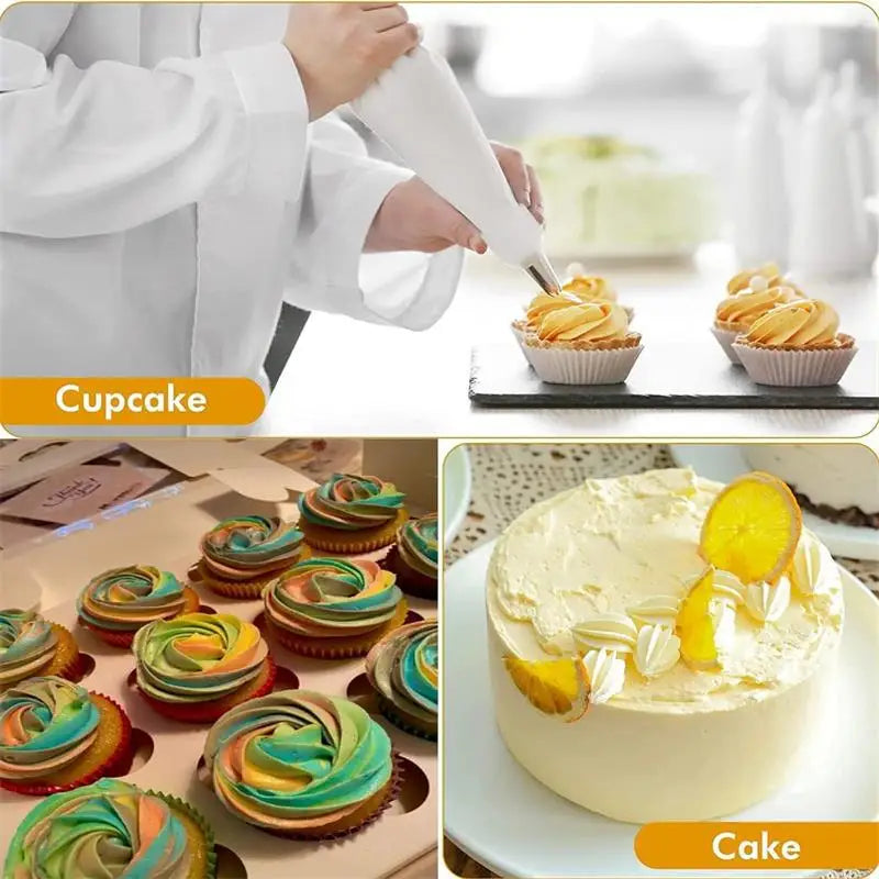 Silicone Piping Bags & Tips Set – Reusable Cake Decorating Kit with Stainless Steel Nozzles for Baking