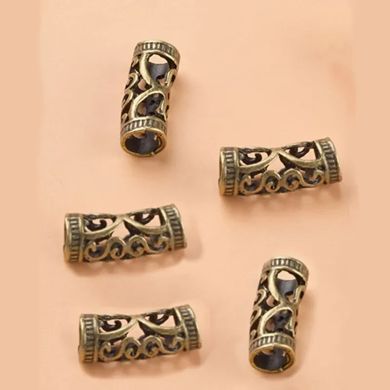 5Pcs Viking Metal Hair Braid Beads – Antique Silver & Gold Dreadlock Rings Clips Retro Hair Accessories for Braids & Styling