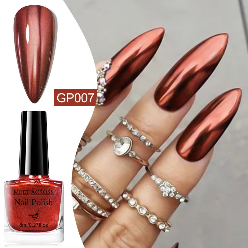 8ml Metallic Mirror Effect Nail Polish – Fast Drying Long-Lasting DIY Manicure Art, No Lamp Cure Nail Supplies