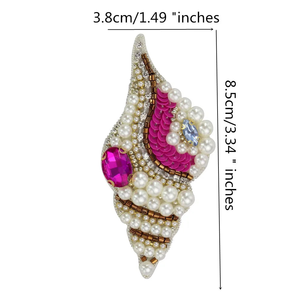 Marine Series Rhinestone Patches - Handmade Shell Starfish Seahorse Leaf Beaded Sewing Appliques for DIY Clothing