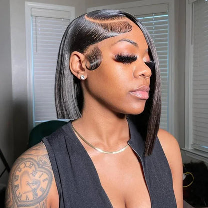 Raw Vietnamese Human Hair Lace Front Wig – 13x6 Bob, Straight Natural Black, 250% Density, 100% Human Hair