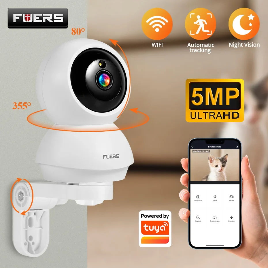 FUERS 4K 8MP WiFi Pet & Baby Security Camera – Wireless Tuya Smart Home Mini Surveillance IP Cam