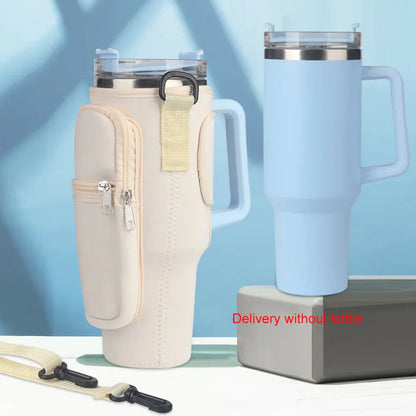 Portable Water Bottle Carrier Bag – Neoprene Holder with Phone Pocket for Stanley 40oz Tumbler with Handle