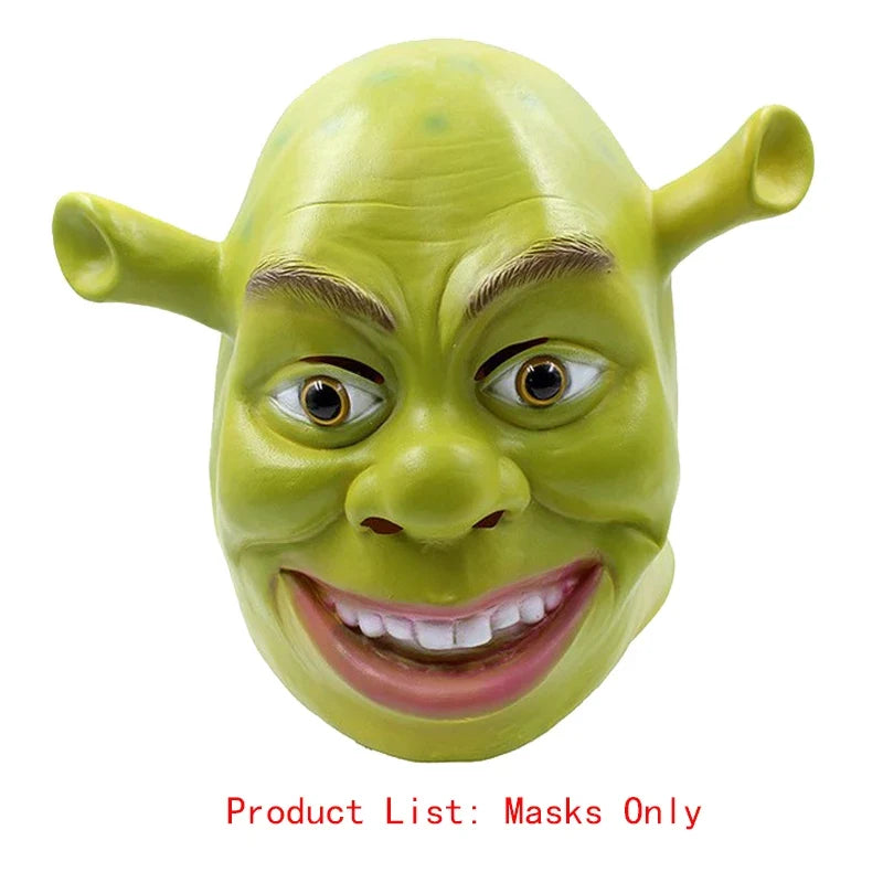 Shrek Green Monster Costume Set - Latex Mask, Headset & Gloves for Halloween Parties & Cosplay