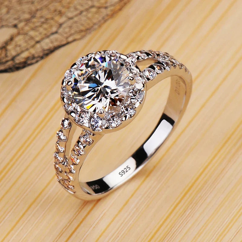 18K White Gold Color Solitaire Ring - 2 Carat Zirconia Diamond Style Wedding Band Luxury Jewelry for Women