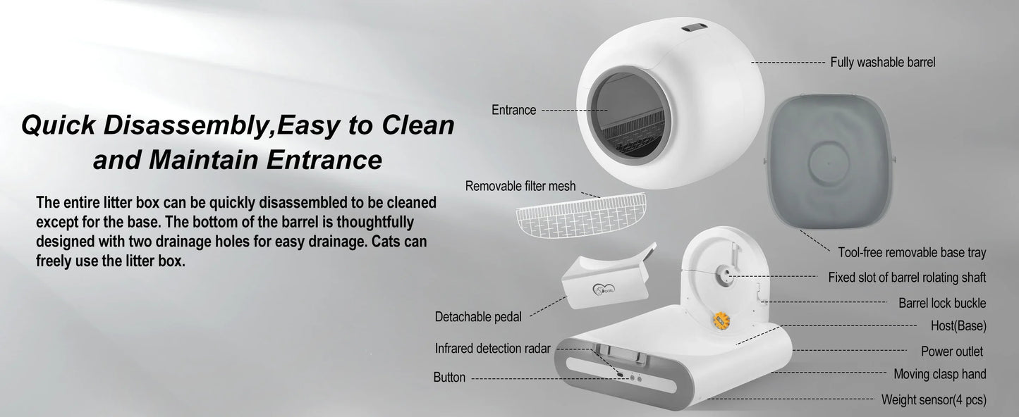 DOEL Automatic Self-Cleaning Cat Litter Box – App-Controlled Smart Toilet with Litter Mat for Multiple Large Cats