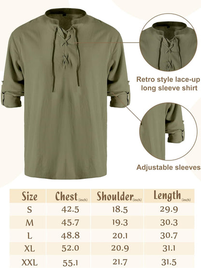 Jiuguva 4-Pcs Halloween Men's Renaissance Costume Set – Medieval Pirate Shirt, Ankle Banded Pants & Viking Belt Accessories