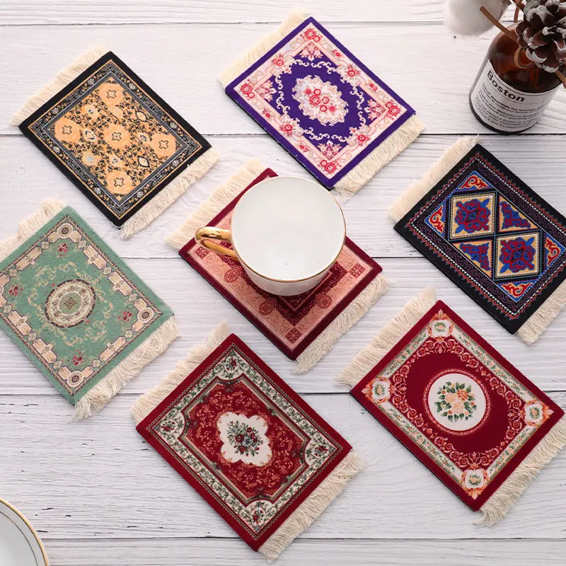 Mini Persian Rug-Style Mouse Pad - Woven Carpet Pattern with Fringe, Perfect for Home Office and Laptop Use