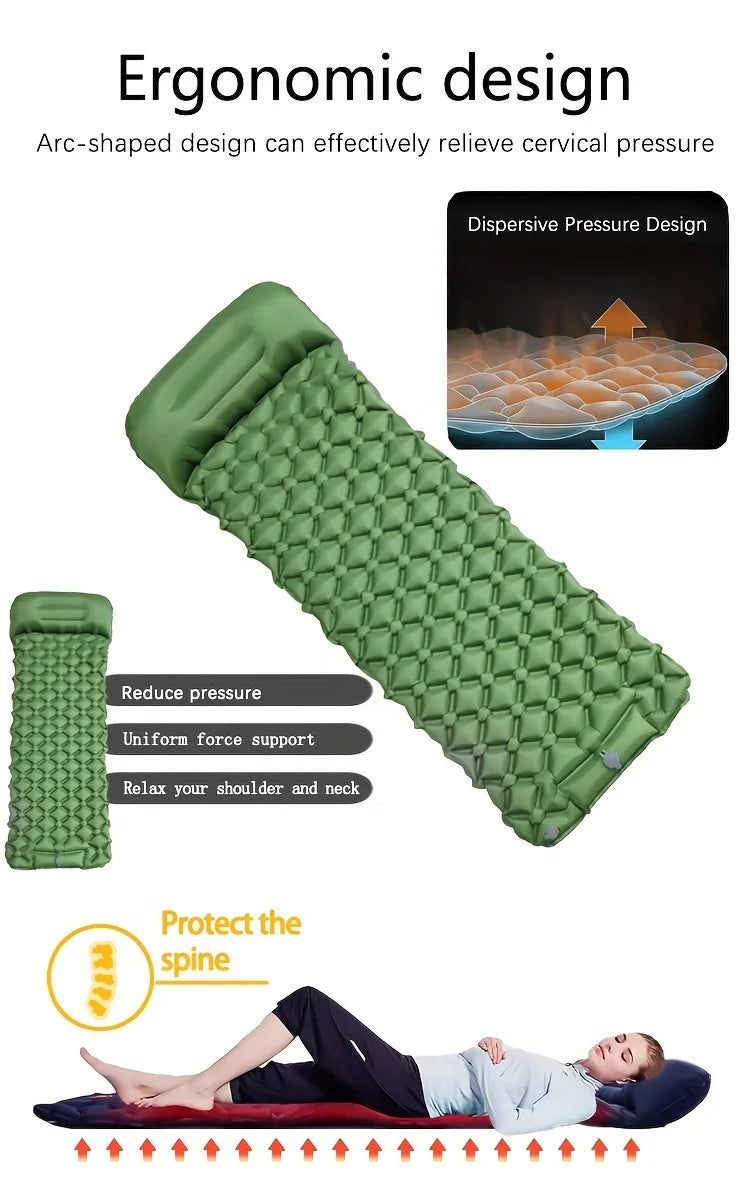 Ultralight Inflatable Camping Mattress with Pillows - Outdoor Sleeping Pad with Built-In Pump for Hiking