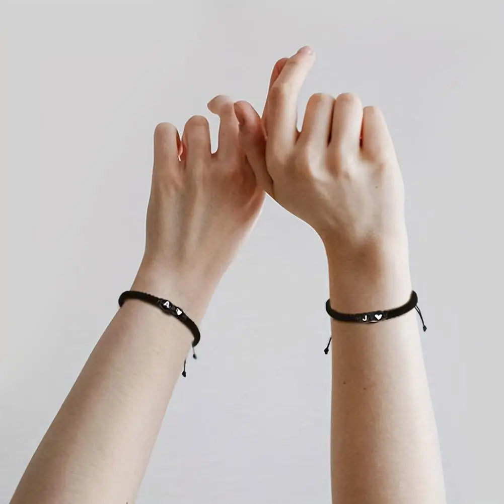 A-Z Initial Heart Bracelet - Handmade Adjustable Braided Name Jewelry Gift for Women & Men