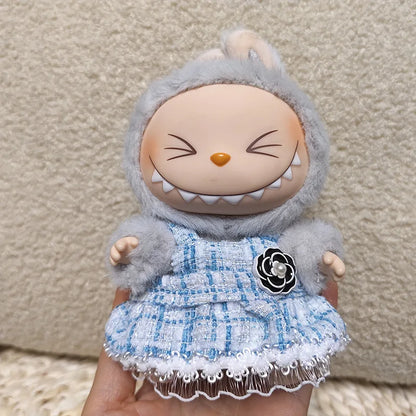 17cm Labubu II Mini Doll Clothes — Luxury Bow Headband Dress Outfit Set for Sitting, Party & Game Accessories