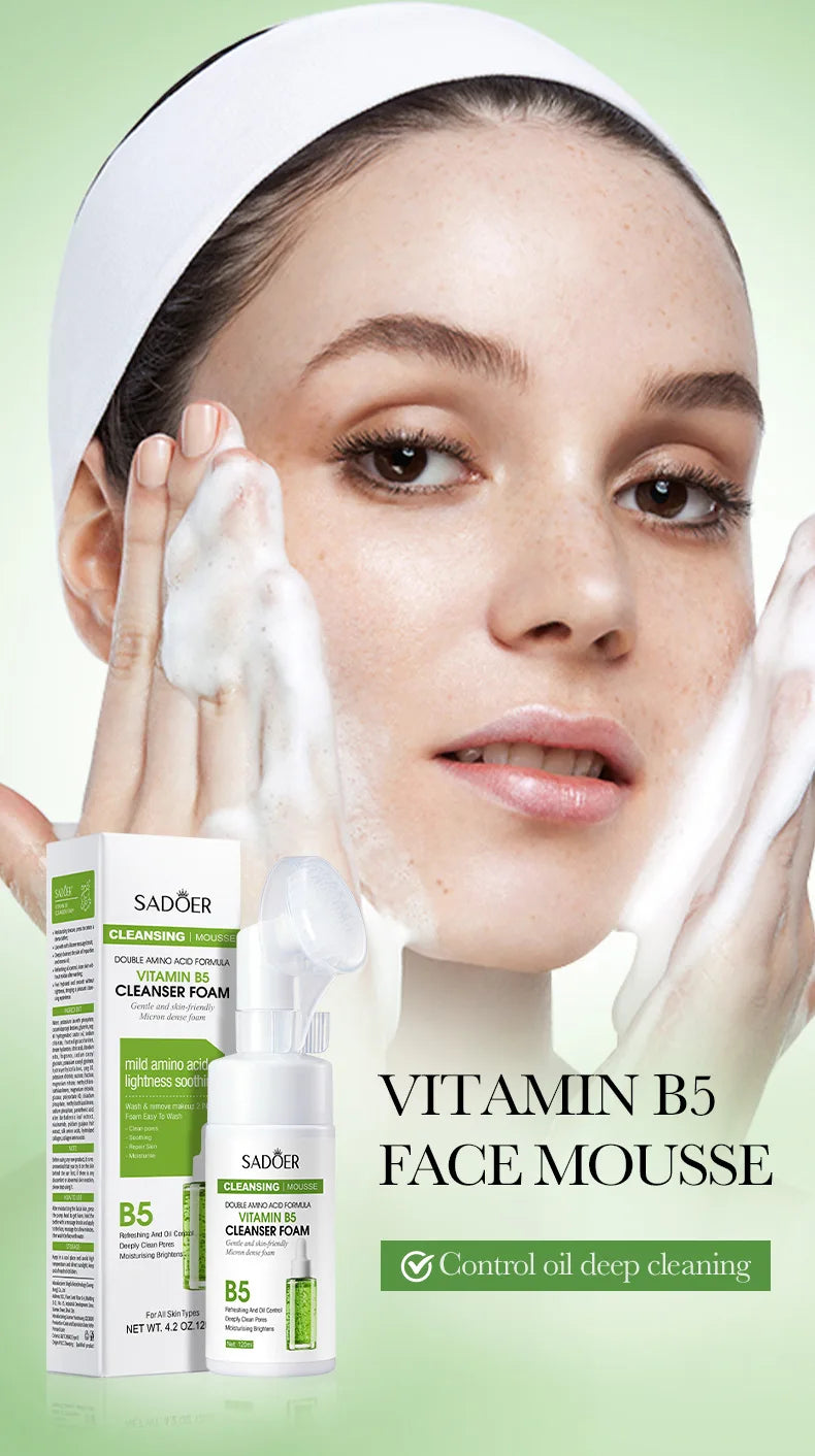 SAODER Q10 & Vitamin C Facial Cleanser — Moisturizing Brightening Face Wash Foam for Gentle Skin Cleansing