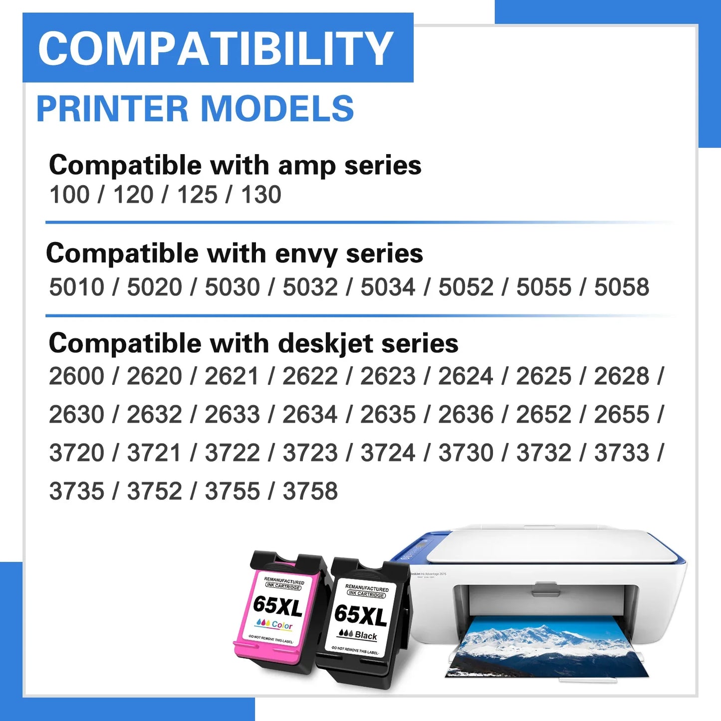ALIZEO 65XL High Yield Ink Cartridge for HP 65 HP Envy 2655 3733 3735 3752 3755 3758 5010 5012 5014 5020 5030 Printers Compatible Ink Replacement Cartridge