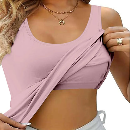 Women’s Tank Top with Built-In Bra – Summer Sleeveless Crew Neck Camisole, Casual Plus Size Solid Color Fitness & Everyday Wear