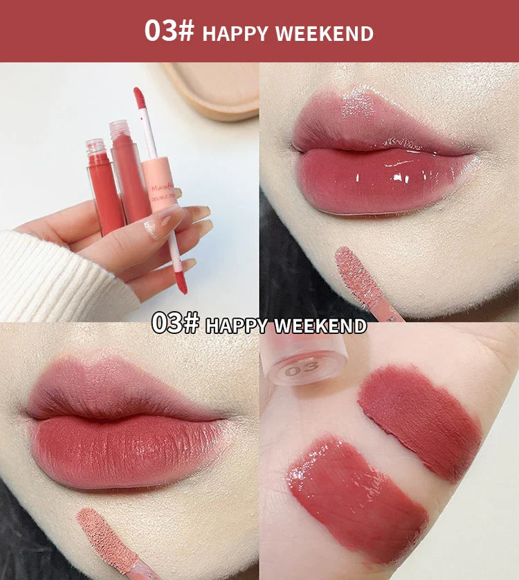 Double-End Lip Glaze – Glossy Mirror & Matte Velvet, Long-Lasting Color & Moisture, Anti-Stain Lip Gloss Cosmetic