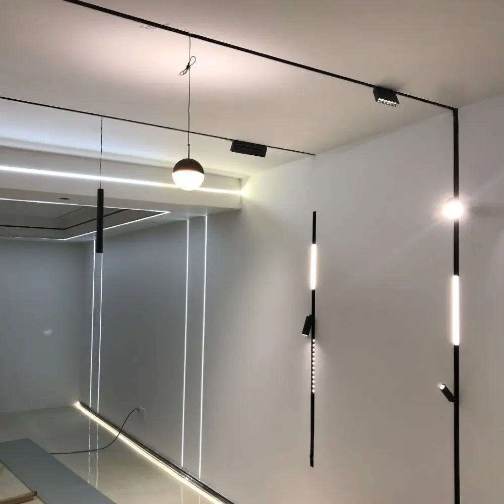 LED Magnetic Track Light Grille, Modern Embedded Flexible Linear Flood Lamp, DC48V Ceiling Spotlight for Indoor Living
