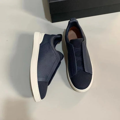 Men's Summer Casual Shoes — Top Layer Cow Leather, Breathable Luxury Deer Skin Slip-On Sneakers