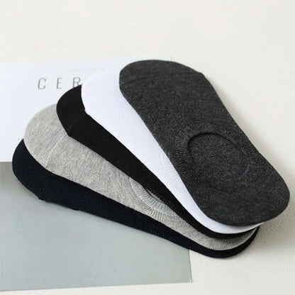5 Pairs Women's Silicone Invisible Boat Socks - Summer Solid Color Ankle Socks, Soft Cotton Slipper, Size 35-40 EUR