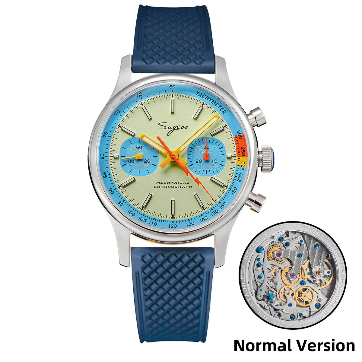 Sugess Pilot Men’s Chronograph Watch — Original ST1901 Mechanical Movement, Sapphire Crystal, Waterproof Racing Strap
