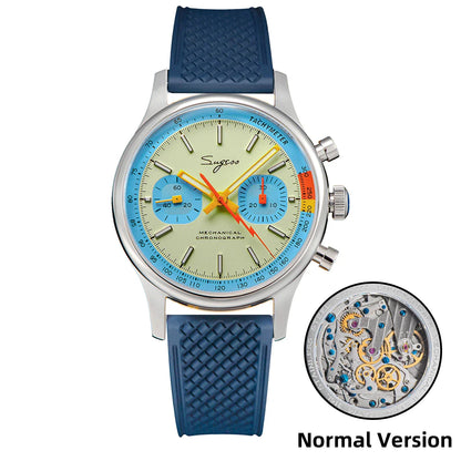 Sugess Pilot Men’s Chronograph Watch — Original ST1901 Mechanical Movement, Sapphire Crystal, Waterproof Racing Strap