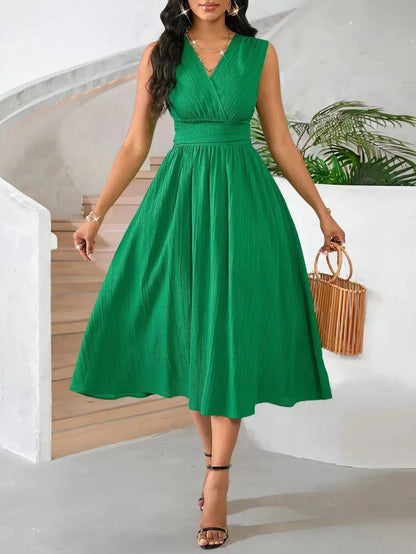 Women’s Long Sleeve Wave Pleated Dress - Elegant Summer Holiday Gathered Party Dress