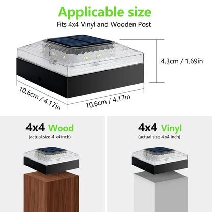 1/4PCS Solar Post Cap Lights - IP65 Waterproof Fence Topper LED Lights with 3 Color Modes for 4x4 Vinyl & Wood Posts