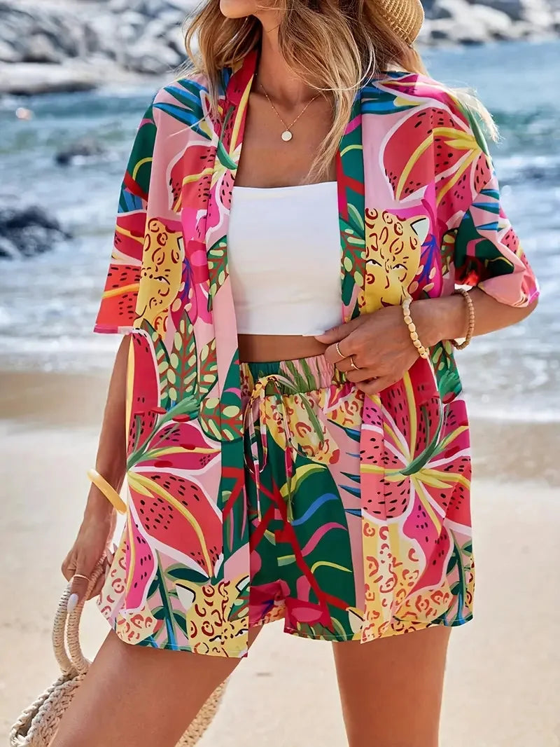 2025 Women’s Casual Printed Short Pants Set – Loose Summer Two-Piece Outfit for Women