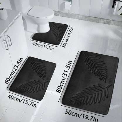 3Pcs Anti-Slip Bath Rug Set – Non-Slip Quick Dry Absorbent Bathroom Mat, Machine Washable Shower Carpet for Home