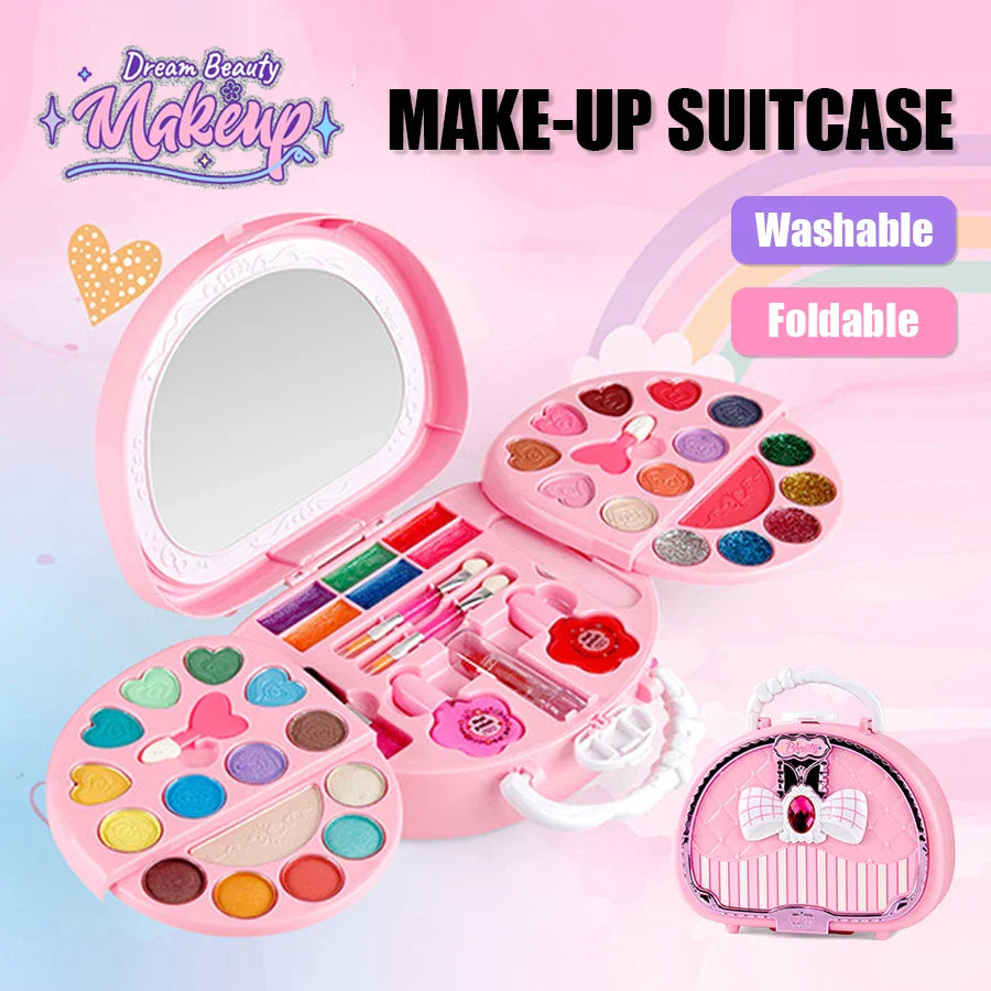 Kids Beauty Makeup Kit – Washable Pretend Play Cosmetic Set with Mirror, Non-Toxic Little Bag, Safe Birthday Gift for Girls