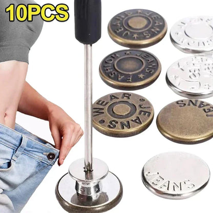 Metal Jeans Buttons Replacement Kit - 10Pcs 17mm Screw-on No-Sewing Buttons for Clothing Repair, Nailless Jean Buckles