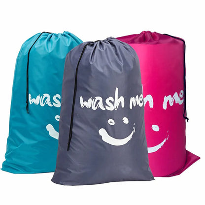 Smile-Shaped Nylon Laundry Bag - Machine Washable Travel Storage Pouch for Dirty Clothes, Wash Me Organizer Drawstring Bag