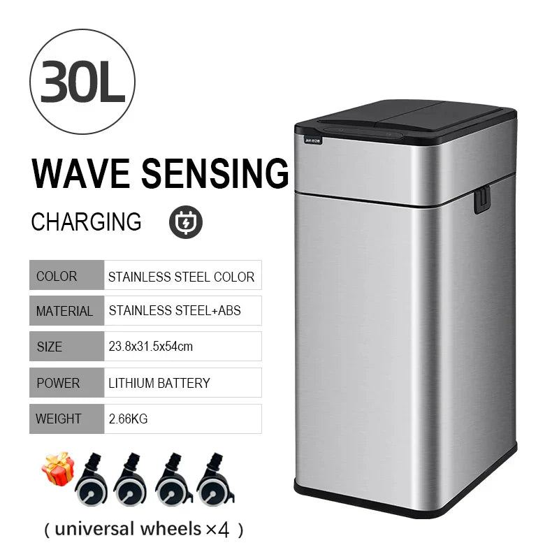 Smart Stainless Steel Trash Can – Automatic Wastebin for Kitchen & Home, 20-60L Large Capacity Garbage Bin