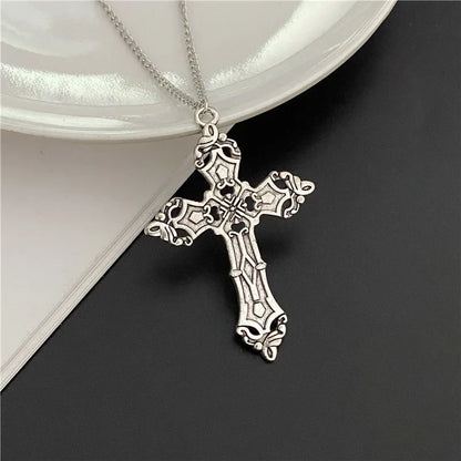 Punk Gothic Big Cross Pendant Necklace – Irregular Clavicle Chain Aesthetic Jewelry for Women & Men