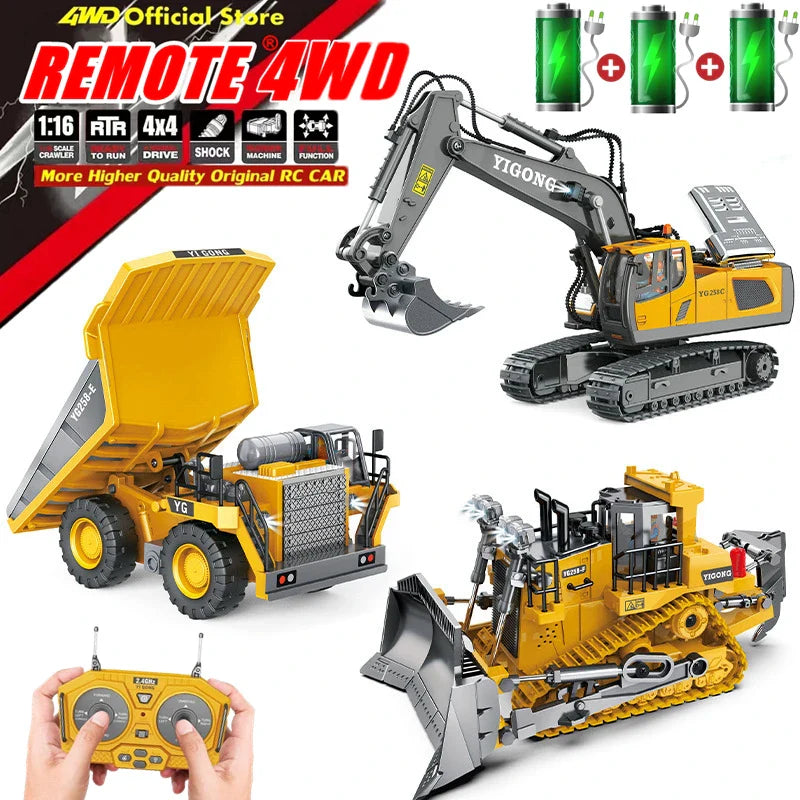 4WD RC Excavator Alloy Dump Truck Bulldozer | Remote Control Construction Vehicle Toy for Kids